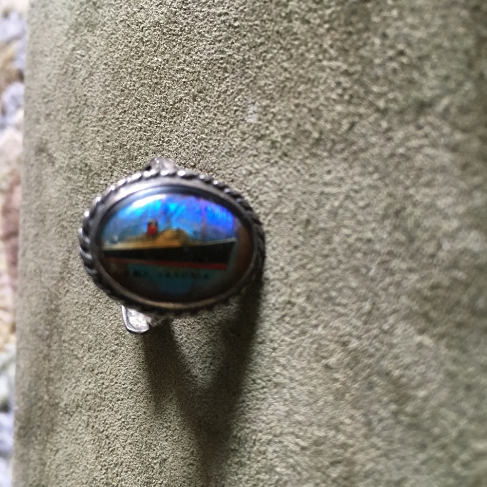 Vintage Sterling Silver Butterfly Wing HMS Saxonia Souvenir Ring 1900